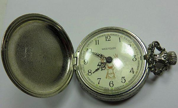 Westclox pocket watch discount with deer and dogs