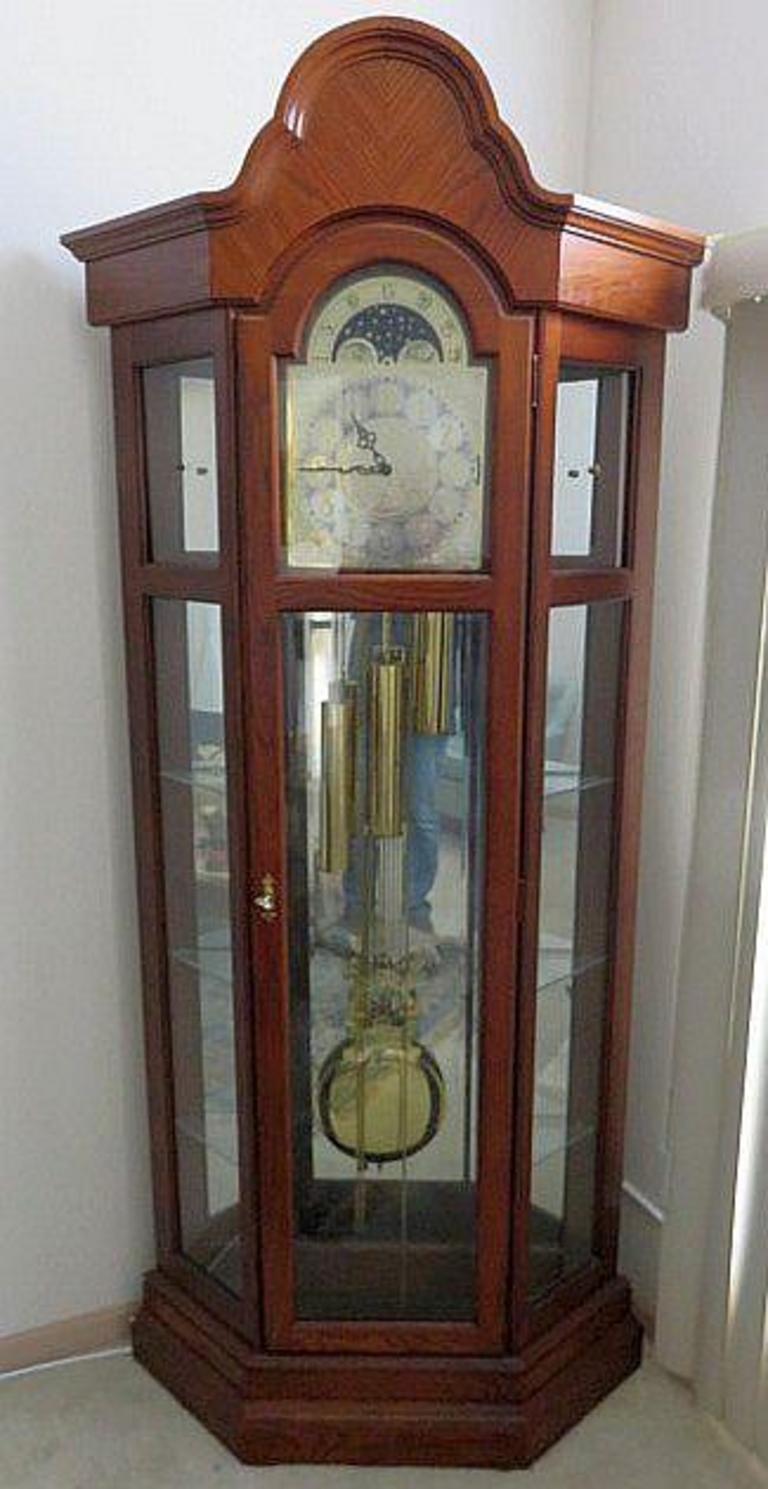 Ridgeway grandfather deals clock curio cabinet