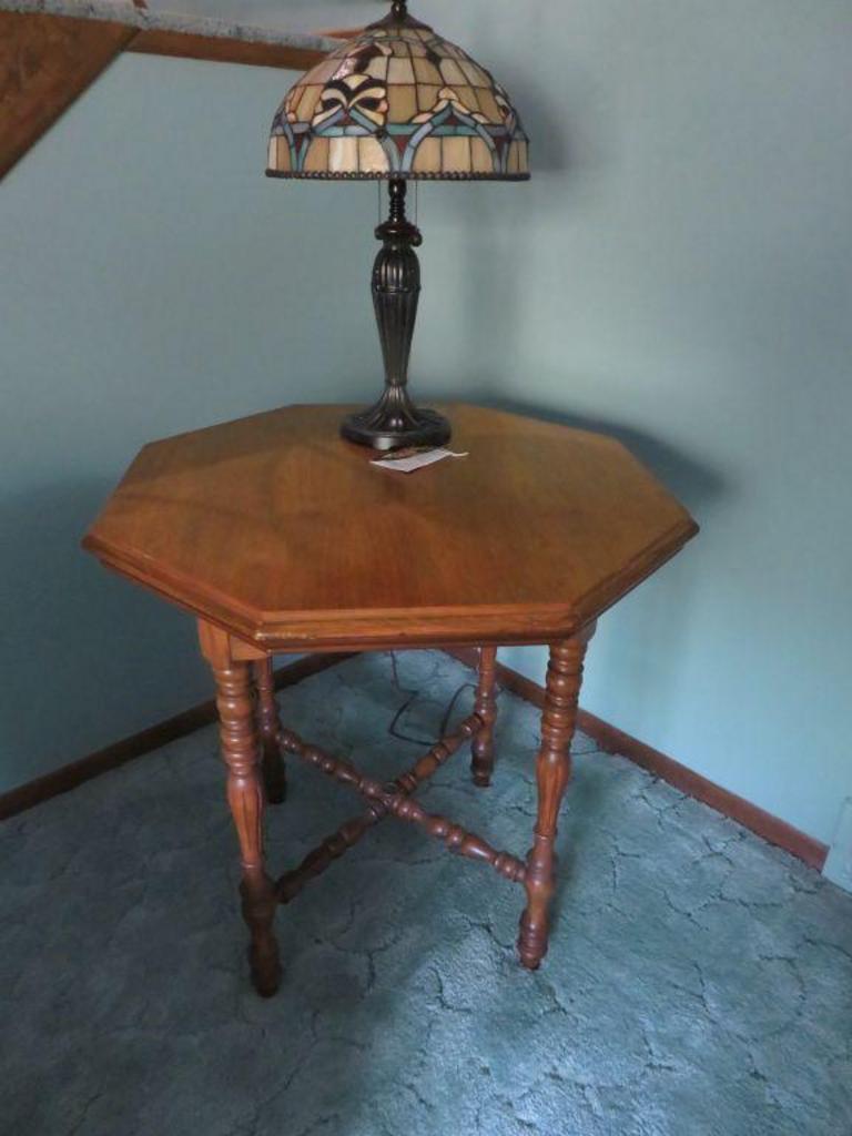 vintage end table with lamp attached