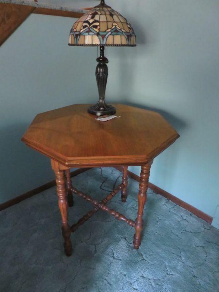 vintage end table with lamp attached