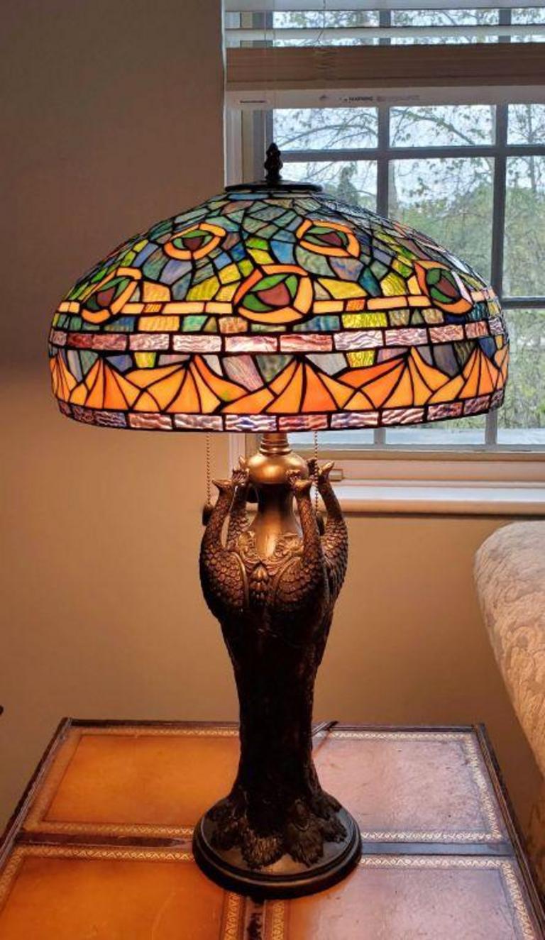 Stained glass deals peacock lamp