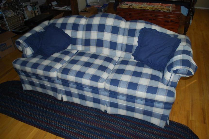 Blue Plaid Sofa Set