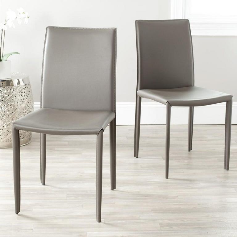 2 GREY LEATHER DINING CHAIRS