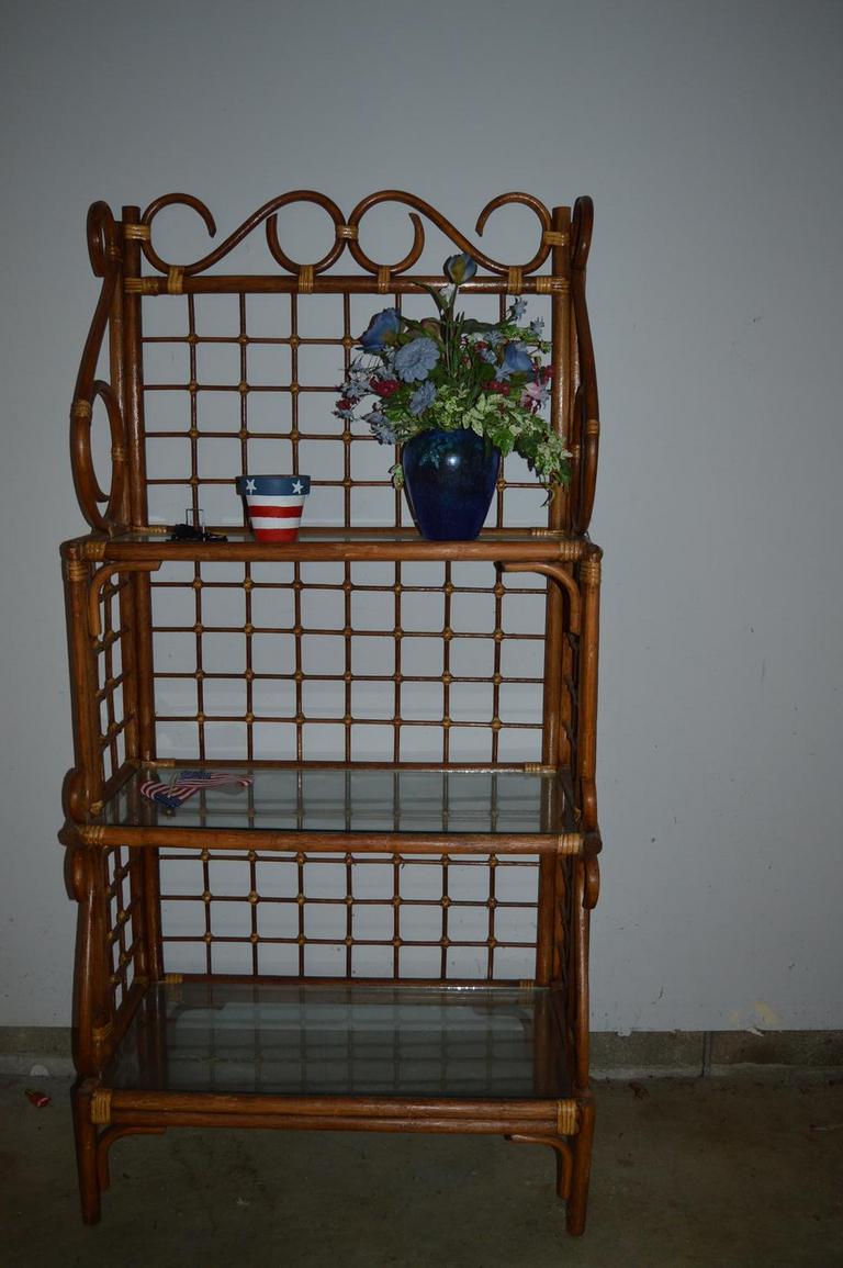 Vintage rattan on sale bakers rack