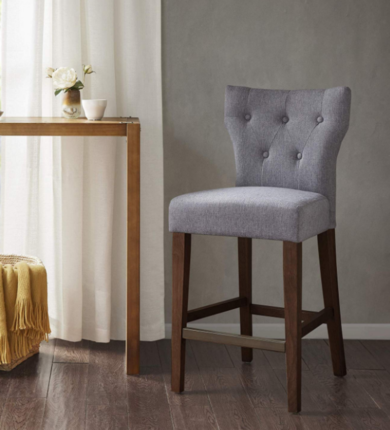 GREY TUFTED BAR STOOL