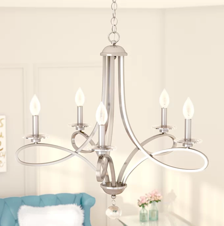 NICKEL 5-LIGHT CHANDELIER
