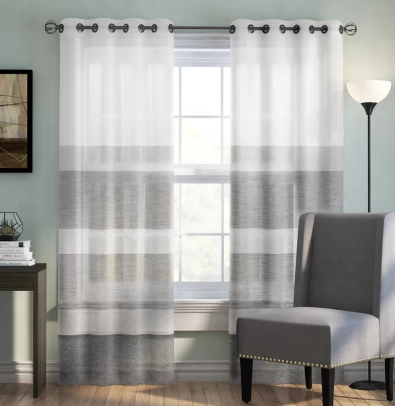 2-GRAY STRIPED SHEER PANELS