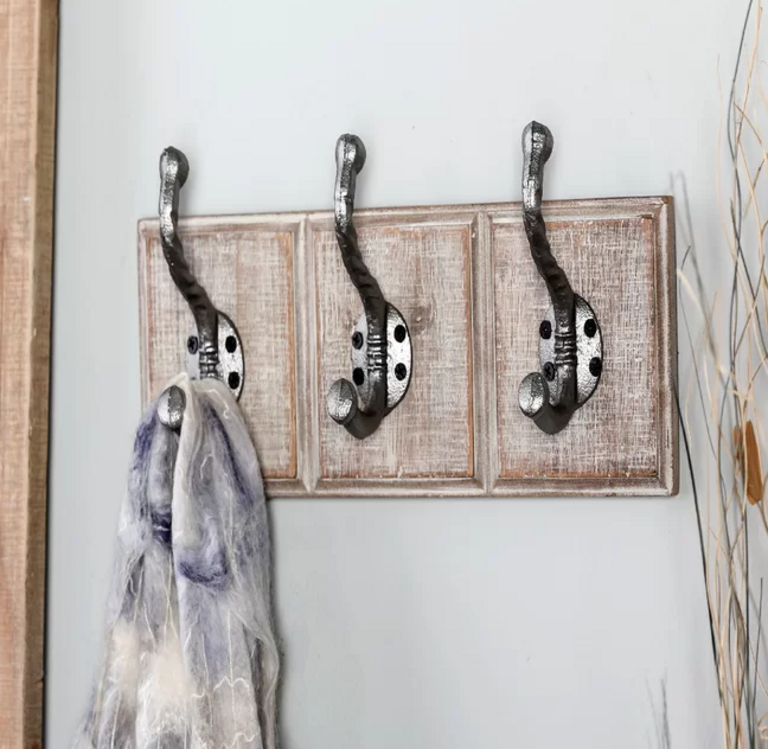 WOOD/METAL 3-HOOK COAT RACK
