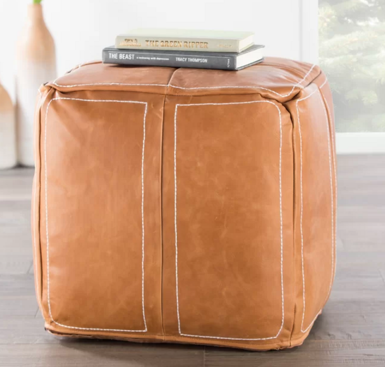 BROWN LEATHER POUF