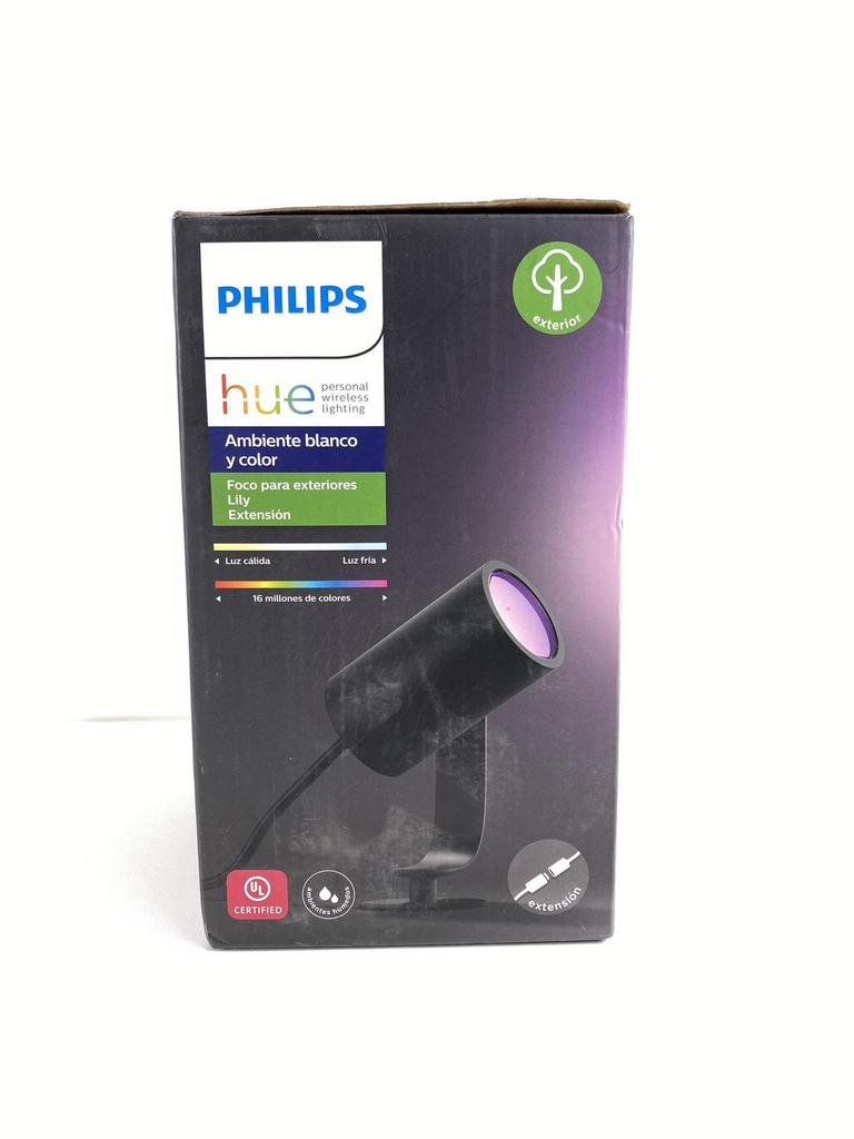 outdoor smart bulb on Auction Ohio Philips Hue Lily White Color Outdoor Smart Spot Light Extension New In Open Box Pkg