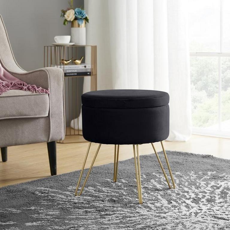VELVET STORAGE OTTOMAN