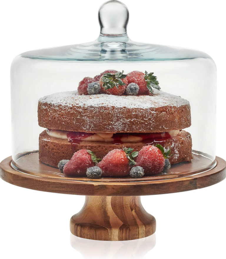 WOOD CAKE STAND W/DOME