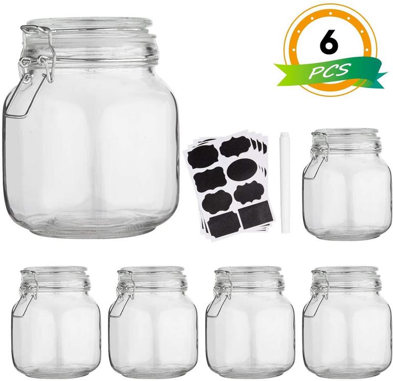 6 GLASS MASON JARS, 16 0Z