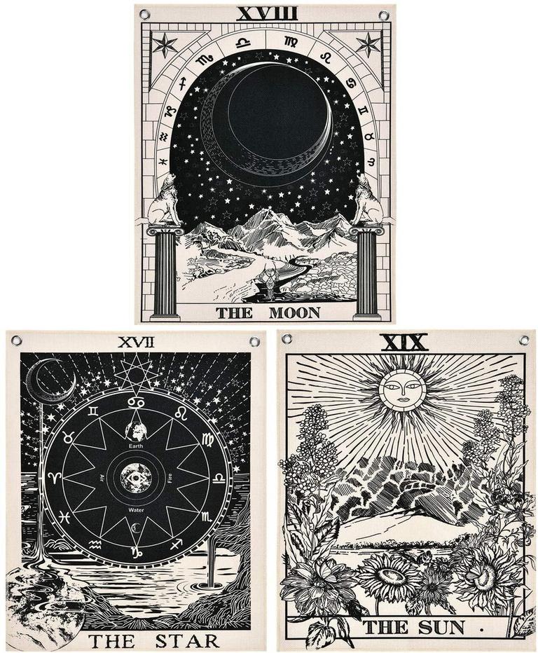 3 TAROT WALL TAPESTRIES, 16"X20"