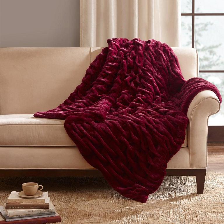RUCHED FAUX FUR THROW