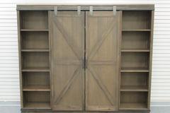 Alder wood farmhouse barn door deals bookshelf