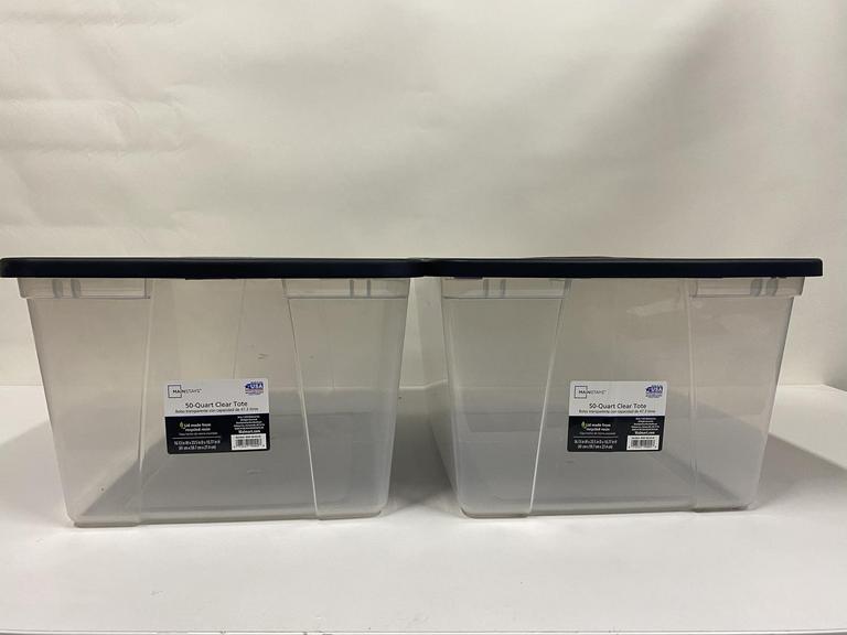 Auction Ohio  2 Mainstays Snaplock 50 Quart Clear Storage Containers with  Lids (Used)