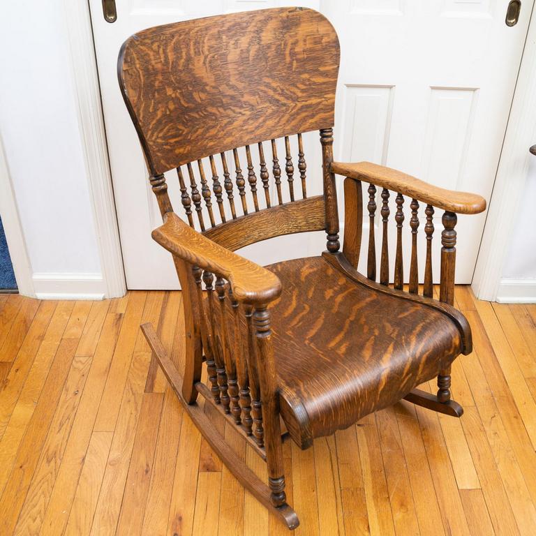 Antique tiger deals oak rocking chair