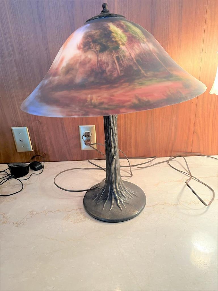 Vintage reverse deals painted lamp