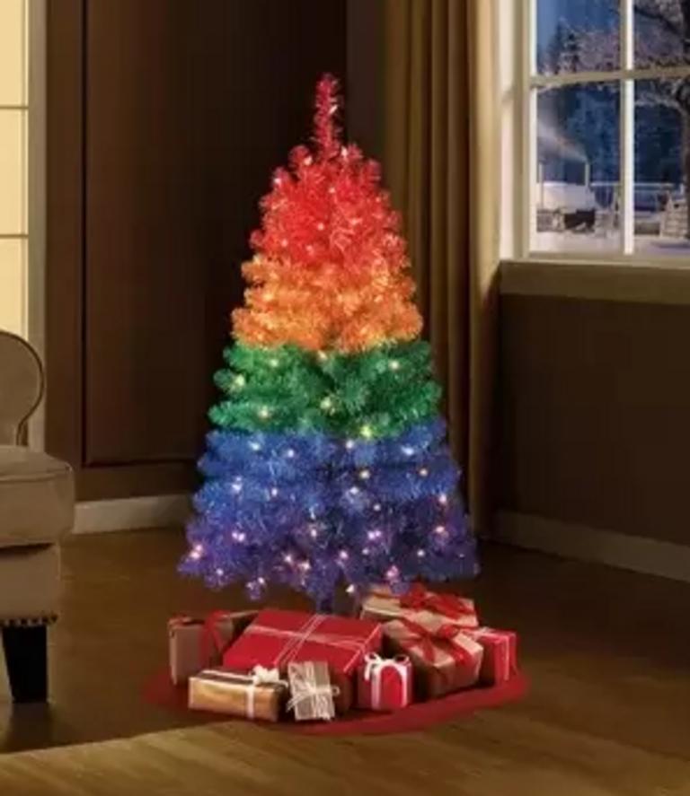 Auction Ohio *NEW* 4' PreLit Rainbow Fir Christmas Tree Clear Mini