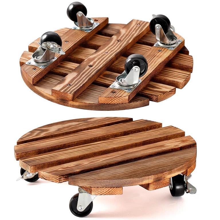 TWO 12" WOOD PLANT CADDIES