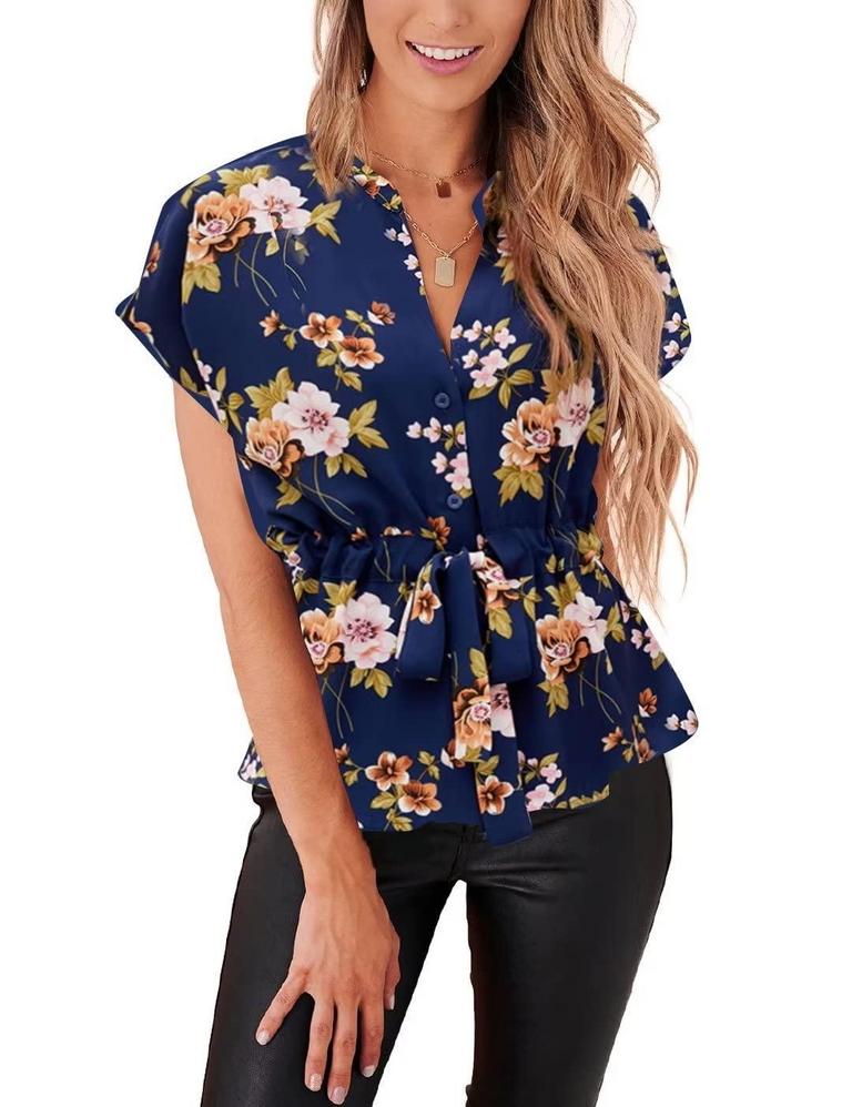 BLUE FLORAL BLOUSE L