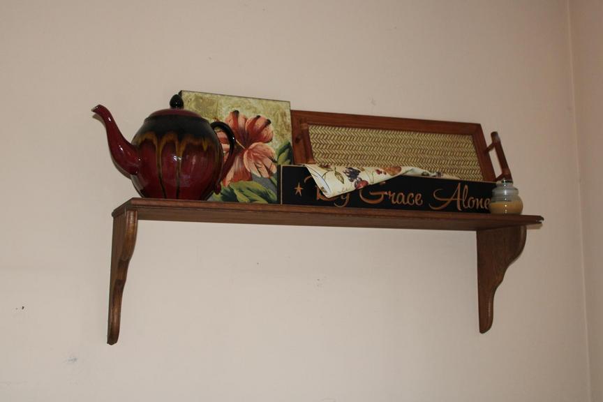 Auction Ohio Wood Wall Shelf & Teapot