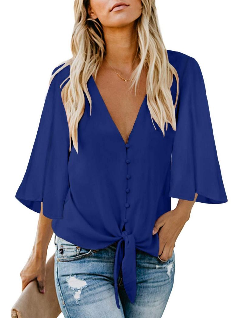 HOTAPEI VNECK TOP L BLUE