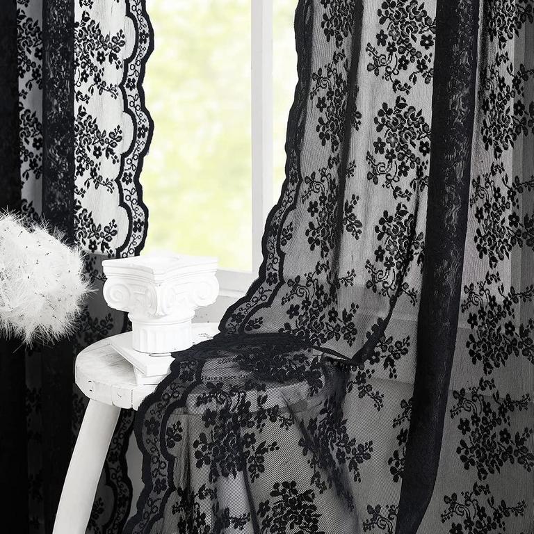 YJ YANJUN BLACK LACE CURTAINS