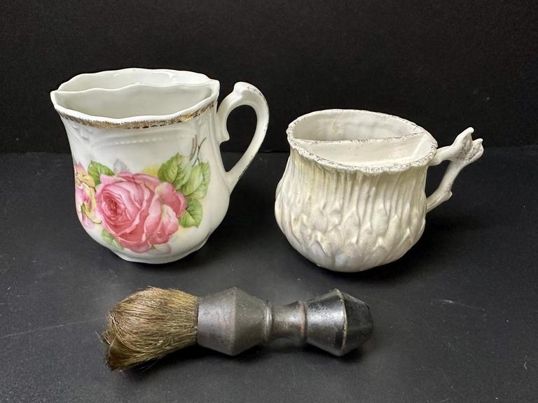 Auction Ohio Two Shaving Mugs/One Brush