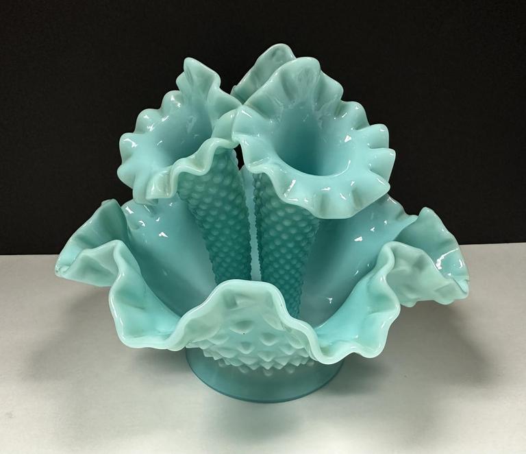 Auction Ohio Fenton Hobnail Epergne Turq