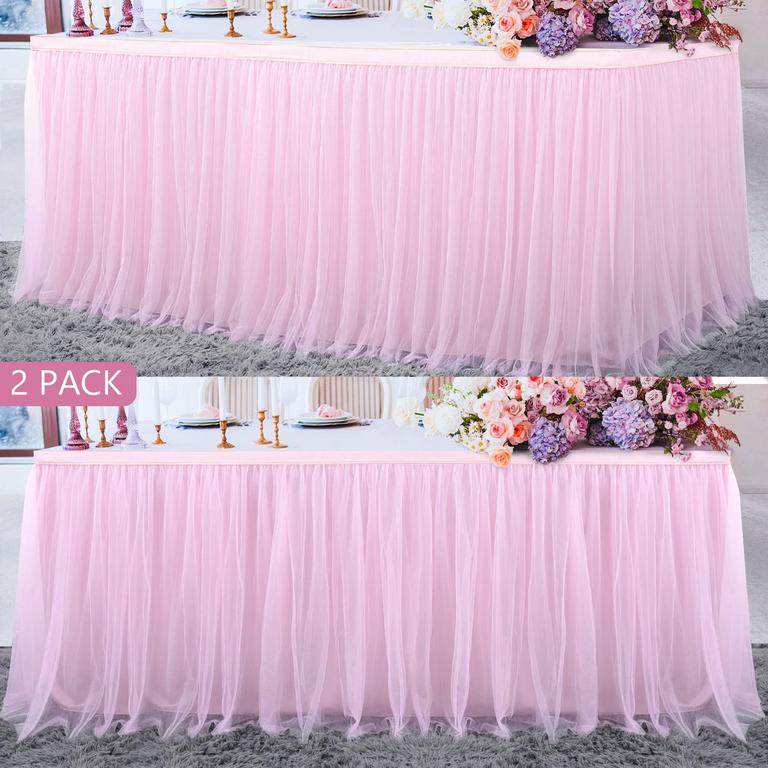 2 PINK TULLE TABLE SKIRTS