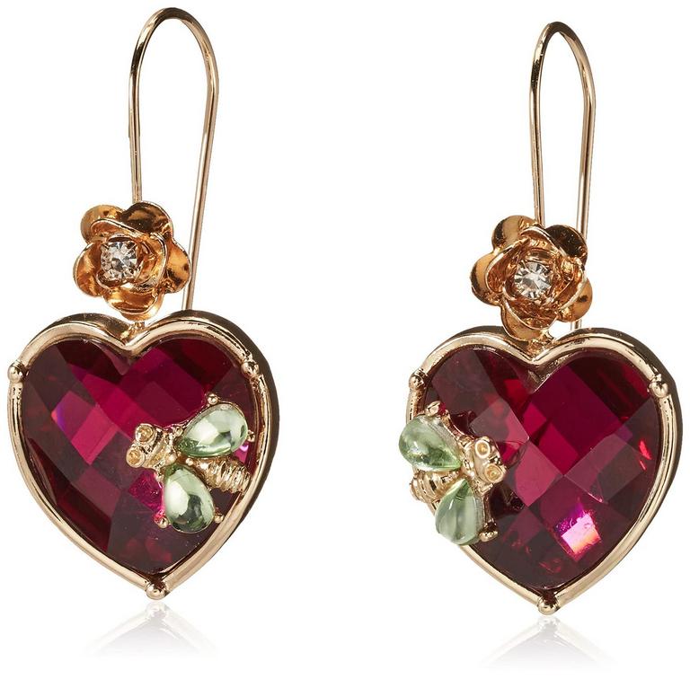 MAROON/GOLD HEART EARRINGS
