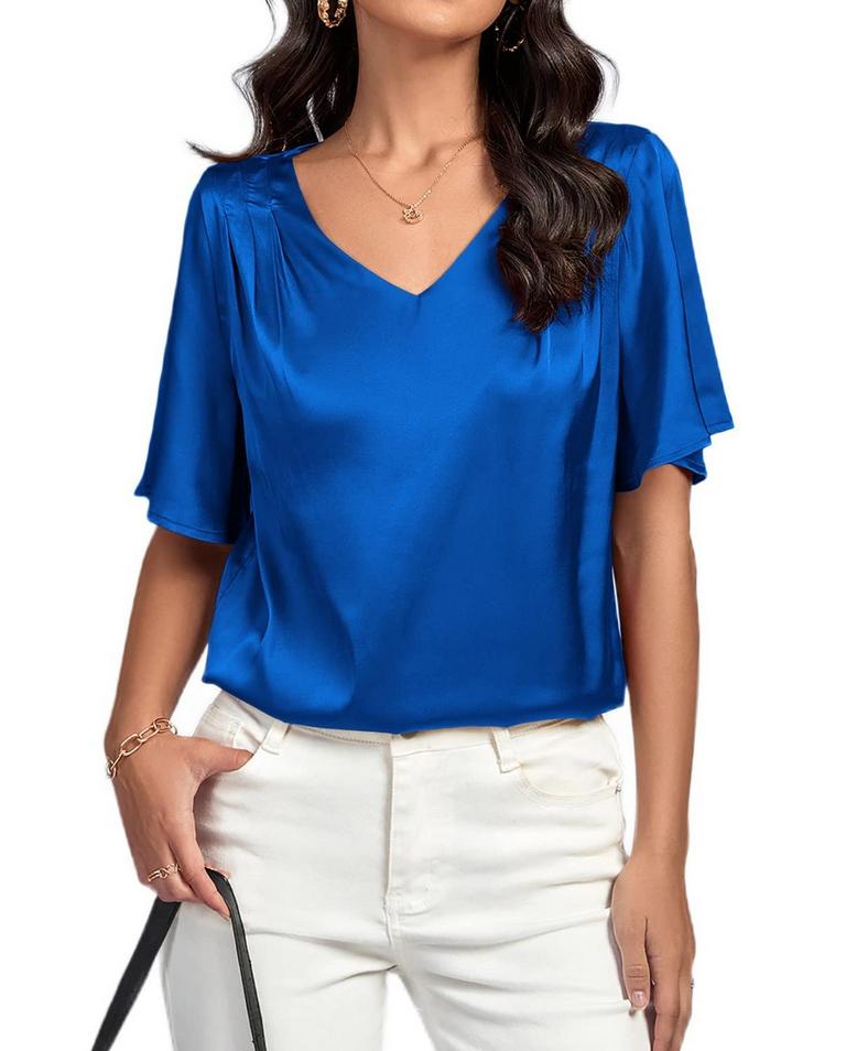 ROOSCIER SATIN VNECK BLOUSE L