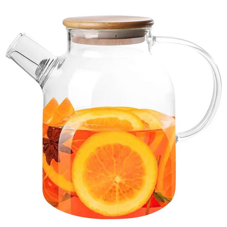 GLASS TEAPOT WOOD LID