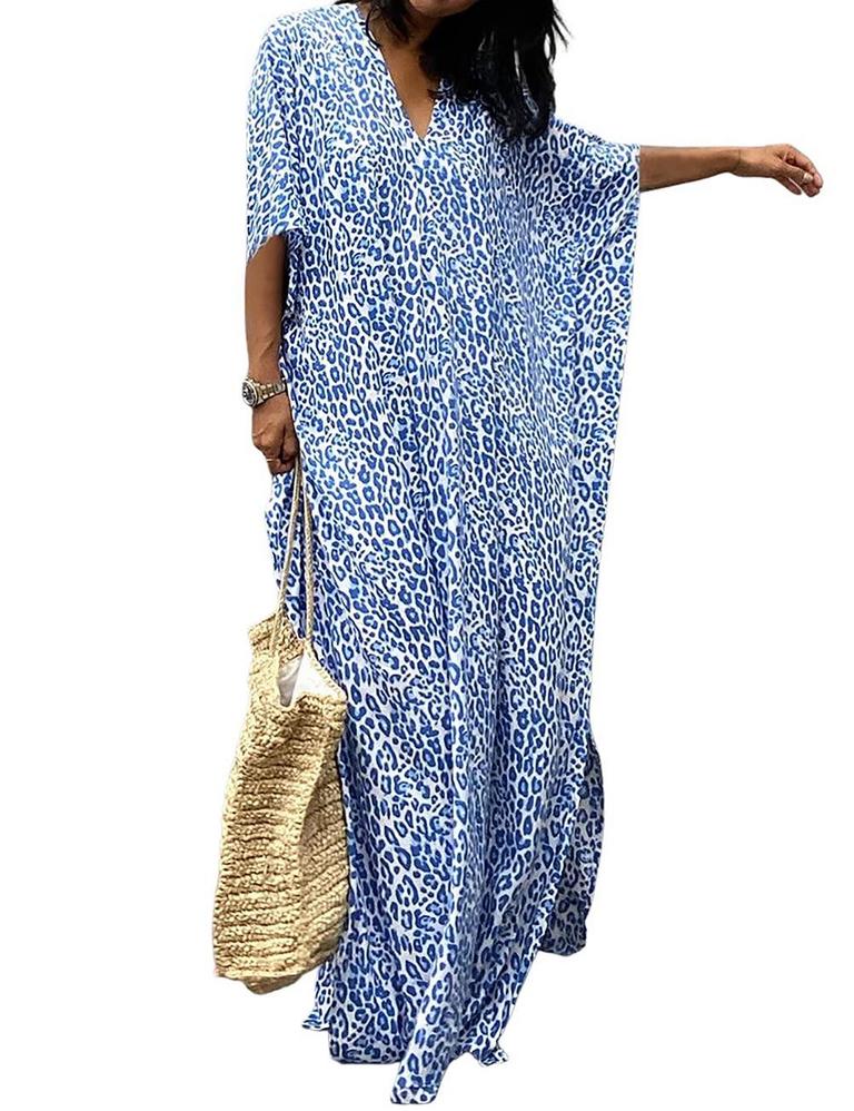 BSUBSEACH LEOPARD KAFTAN DRESS