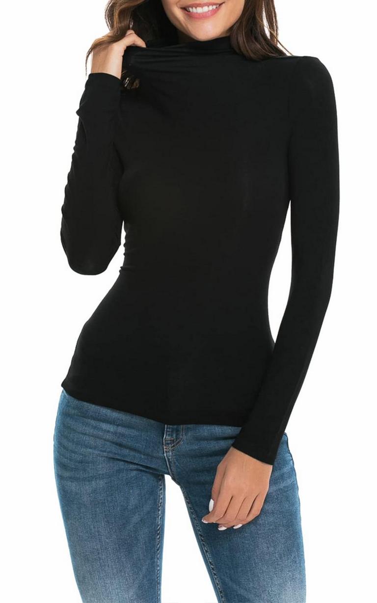 BLACK TURTLENECK TOP L
