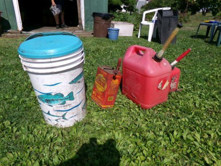 Auction Ohio bait bucket stool & gas cans