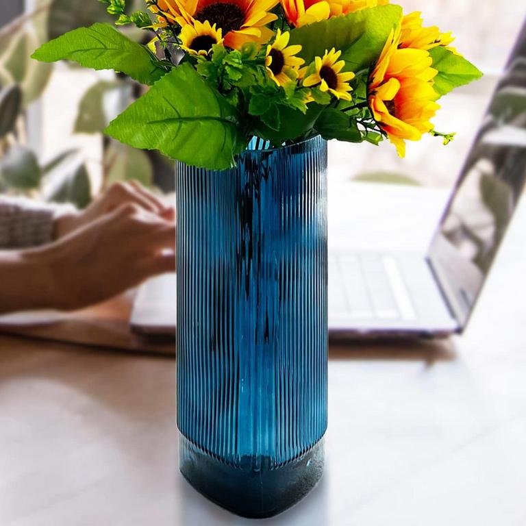 BLUE GLASS VASE 11IN
