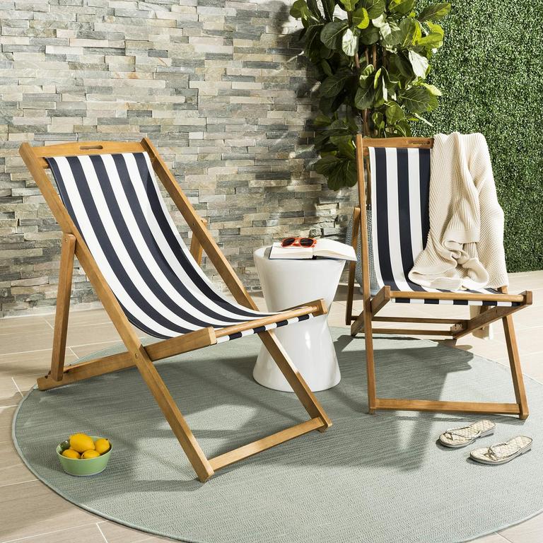 2 SAFAVIEH TEAK SLING CHAIRS