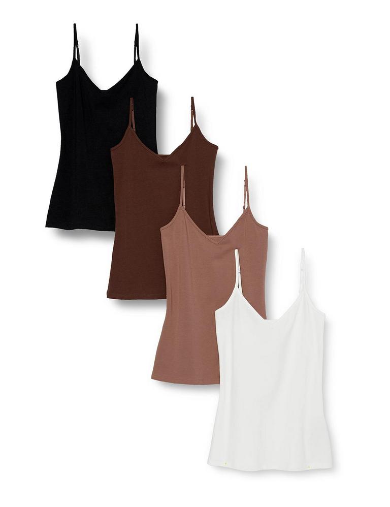 4PK ESSENTIALS WOMEN'S V-NECK CAMIS XS