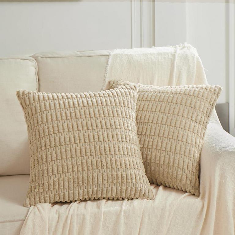 2 FANCY HOMI TAN PILLOW COVERS