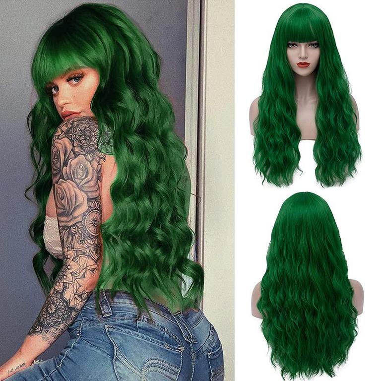 GREEN WIG LONG WAVY