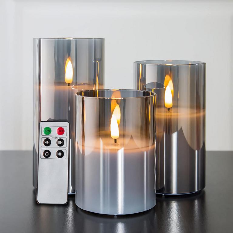 3 EYWAMAGE GREY LED CANDLES