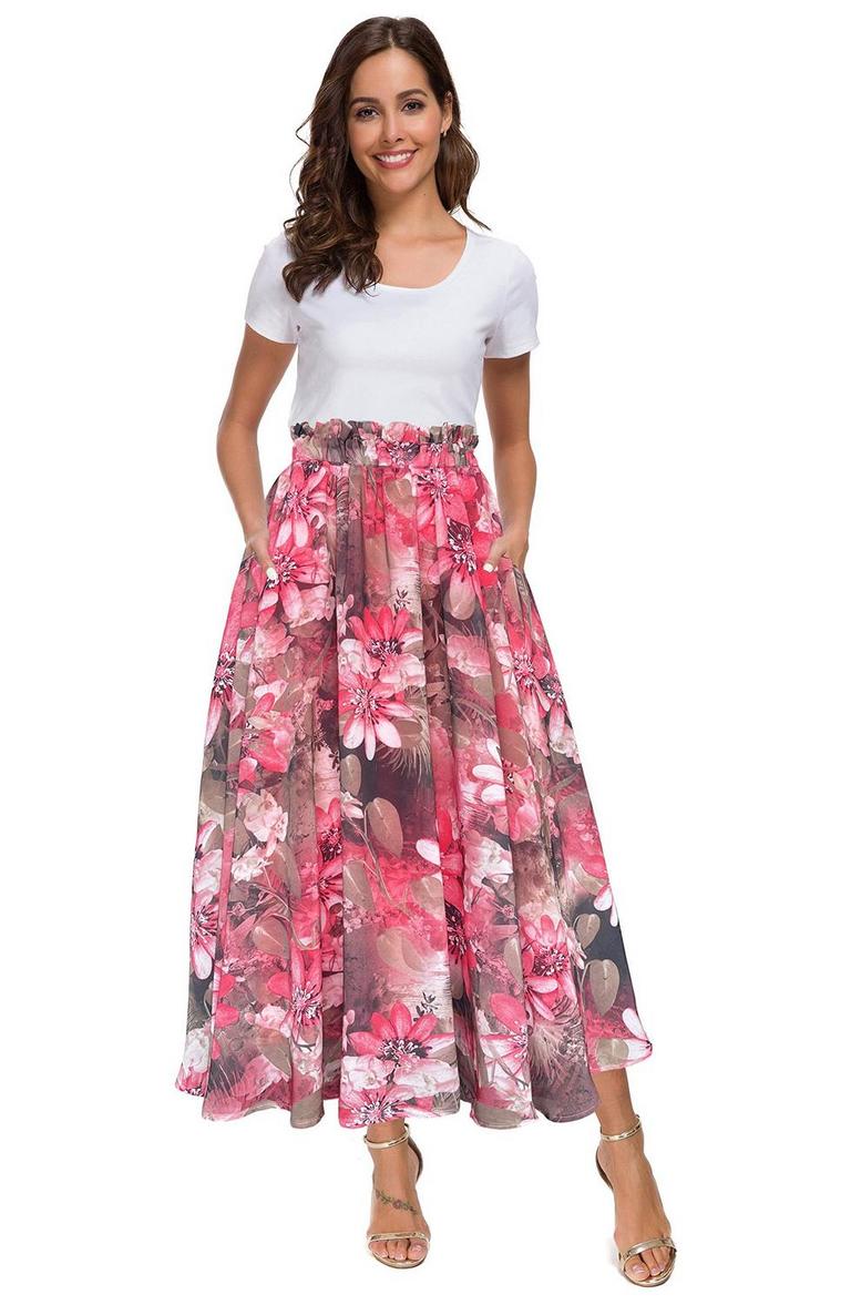 FLORAL CHIFFON MIDI SKIRT