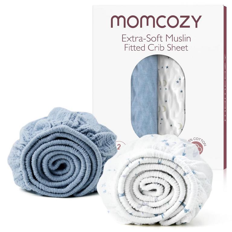 MOMCOZY MUSLIN CRIB SHEETS 2PK