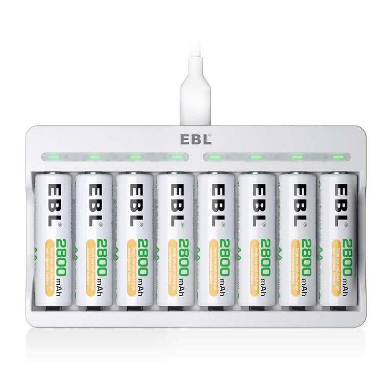 EBL 8PK AA BATTERIES 2800MAH W/ CHARGER