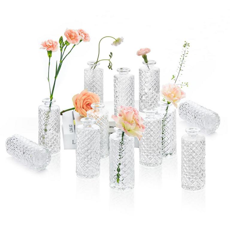 COMSAF 12PC GLASS BUD VASES
