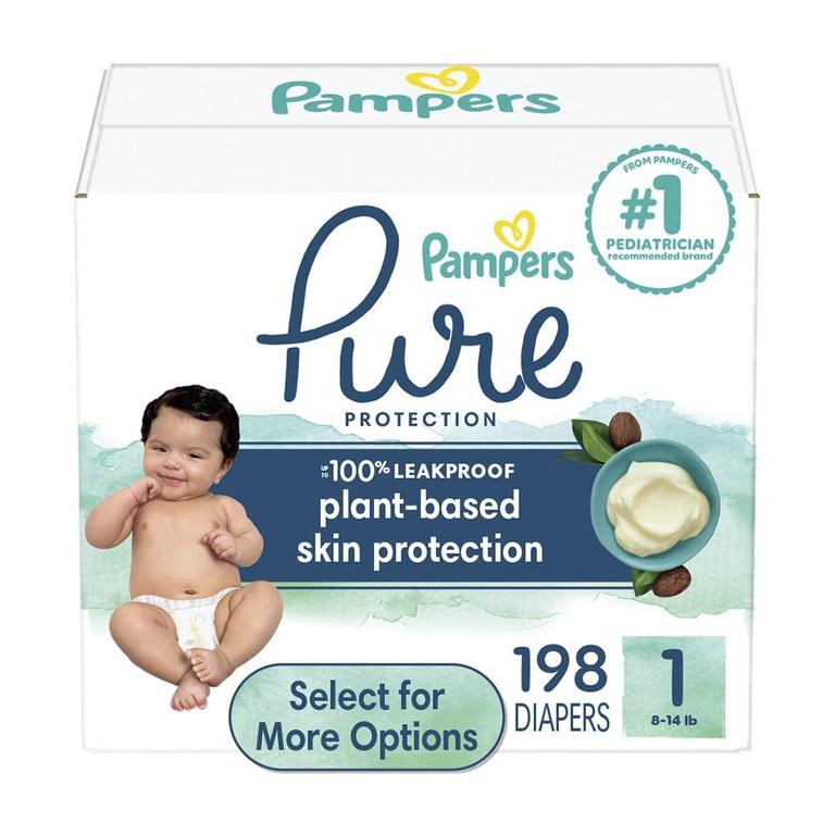 PAMPERS PURE DIAPERS SZ 1 198PK