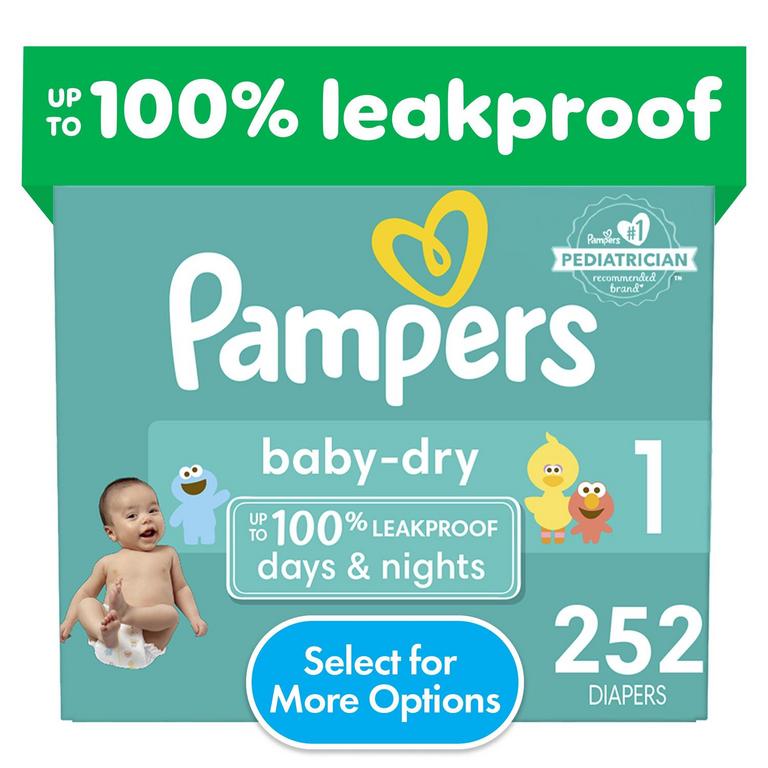 PAMPERS BABY DRY DIAPERS SZ 1 252PK